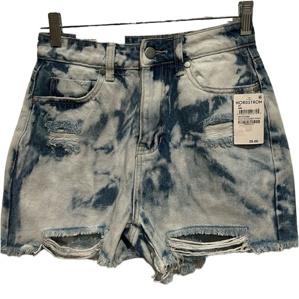 NWT BP from Nordstrom’s blue bleached, wash shorts, high-rise/ distressed 25